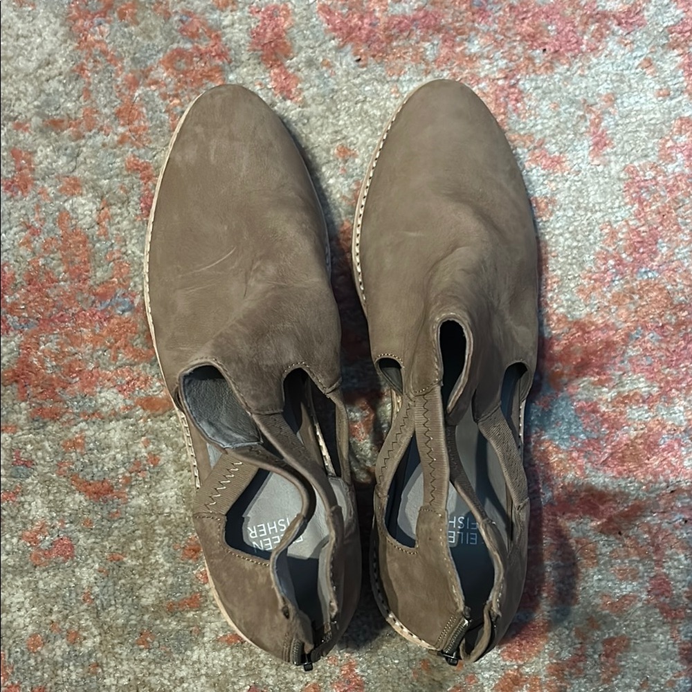 Brown Ankle Boots with Suede Material and Slip-On Design